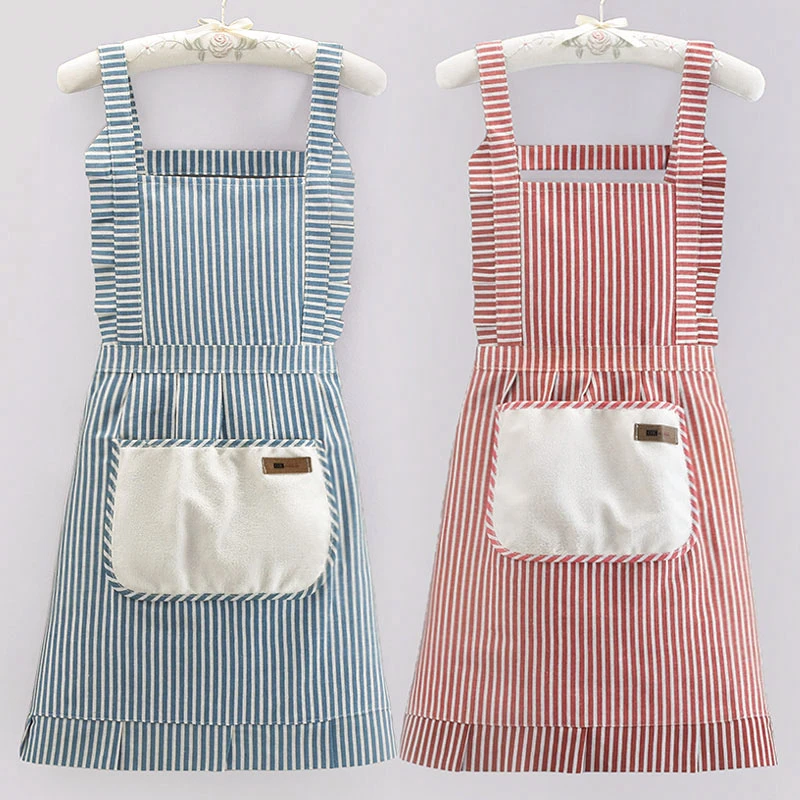 时尚透气帆布围裙可擦手家用厨房做饭餐饮清洁耐磨上班工作服围腰