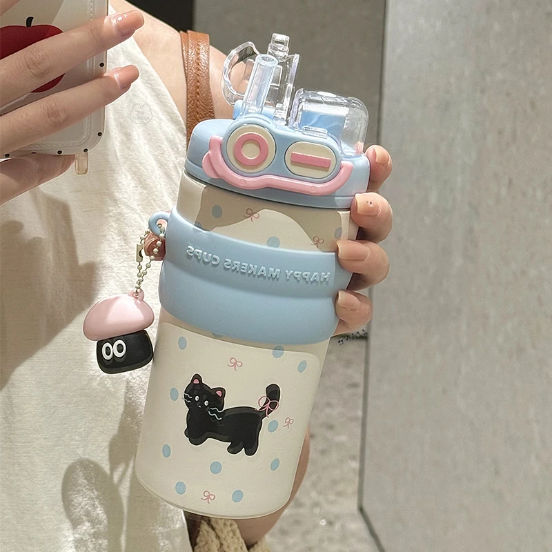 水杯保温杯女生2024新款大容量双饮便携杯不锈钢学生上学吸管杯子