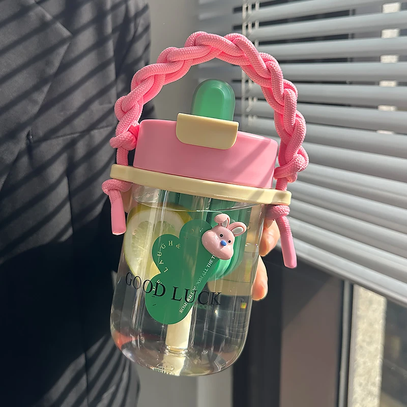 水杯女生高颜值耐高温大容量双饮吸管水瓶便携式茶水分离喝水杯子