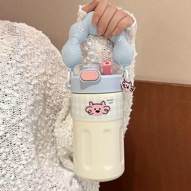水杯保温杯女生大容量秋冬新款2024高颜值手提学生上学带吸管杯子