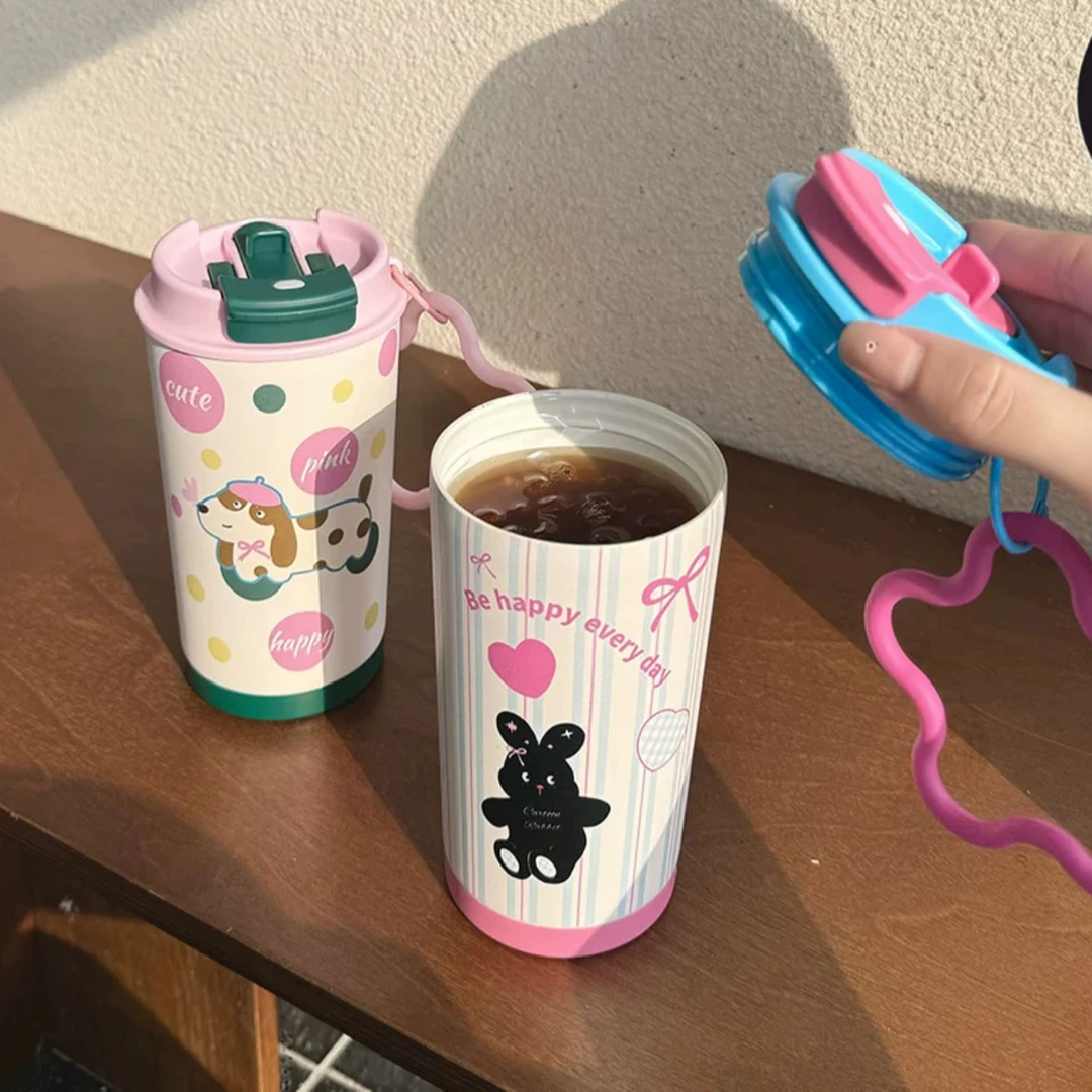 保温杯女生2024新款大容量双饮咖啡不锈钢保冰水杯学生吸管杯子