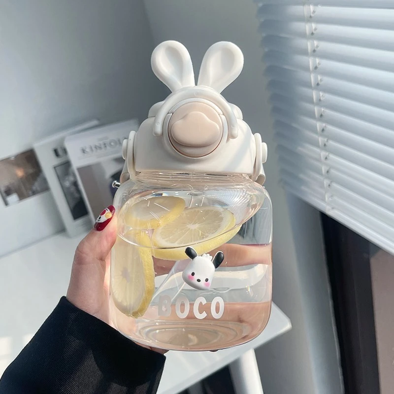 水杯玻璃杯女新款2024高颜值可爱兔子吸管杯家用喝水带盖牛奶杯子