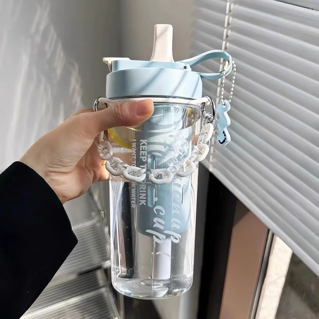 水杯女大容量2024新款tritan塑料水瓶夏季运动便携带吸管泡茶直饮