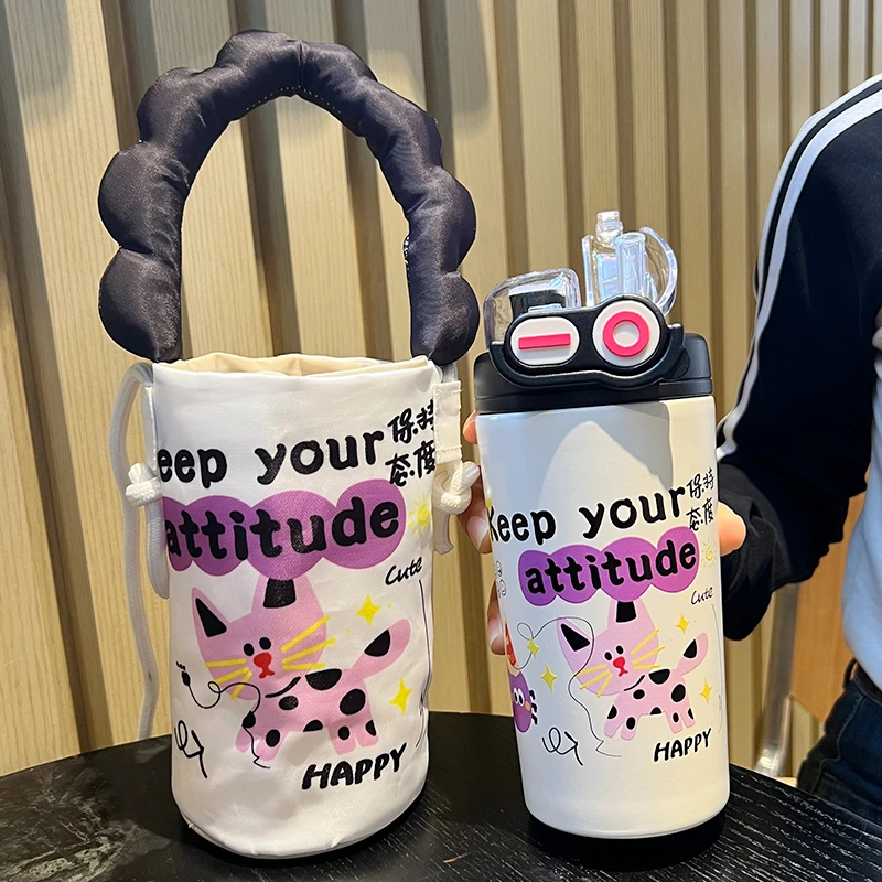 保温杯吸管女生新款儿童高颜值ins316潮流创意户外上学可爱风杯子