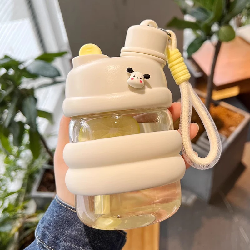 水杯玻璃杯女新款2023高颜值带盖家用喝水耐高温便携双饮吸管杯子