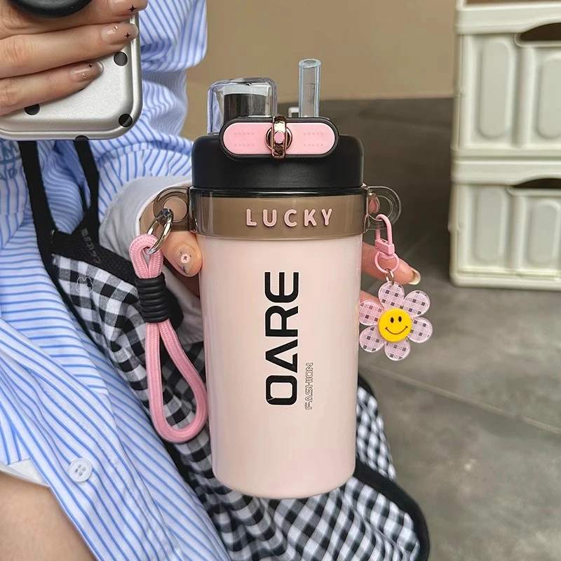 保温杯女生2024新款高颜值便携户外咖啡杯不锈钢保冷学生吸管杯子