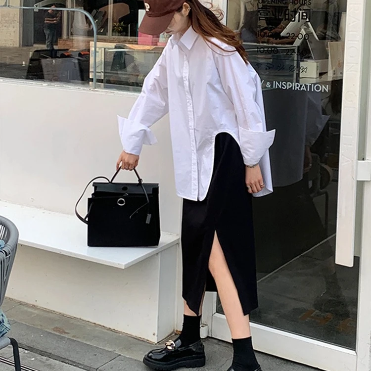 【今年流行】白衬衫叠穿内搭打底衬衣高级感棉质上衣宽松中长款遮PP