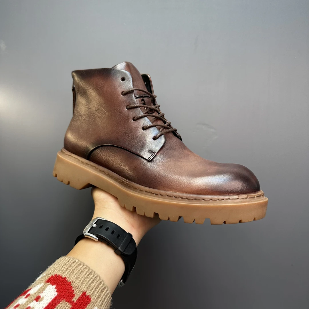 2024新款马丁靴男中邦英伦风复古真皮厚底短靴头层牛皮男士工装靴