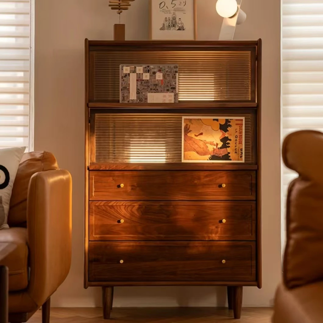 黑胡桃博物边柜极简轻奢风