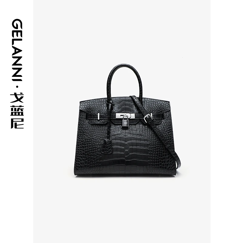 GELANNI高定石头纹铂金包气质轻奢黑色大气