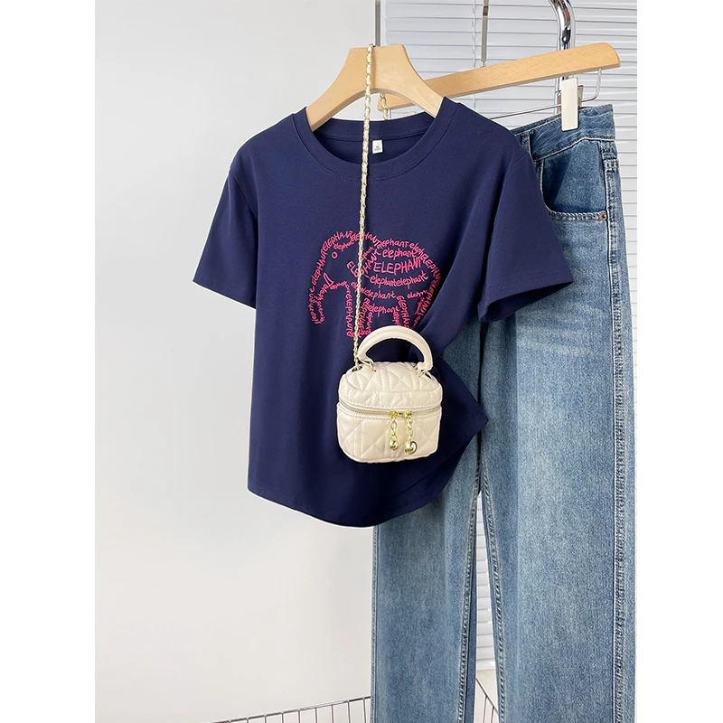 【刺绣大象】小个子通勤风百搭短袖夏季新款时尚t恤宽松休闲风上衣