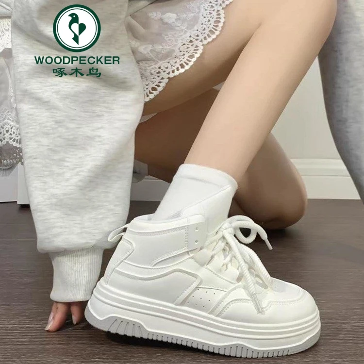 啄木鸟超火高帮小白鞋女2024秋季新款韩版百搭厚底板鞋休闲运动鞋