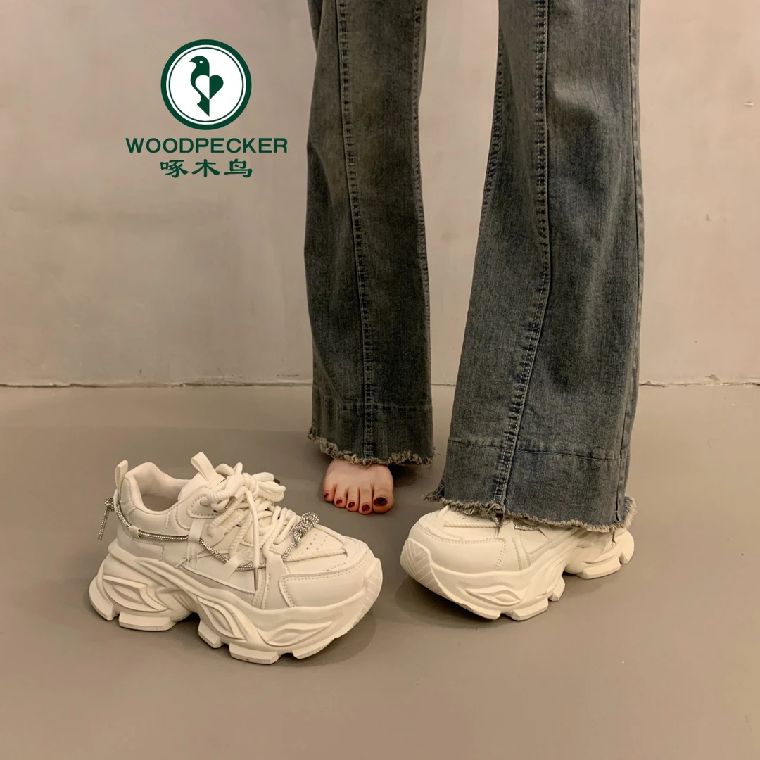 啄木鸟爆款厚底增高时尚老爹鞋女2024冬季新款百搭休闲运动鞋