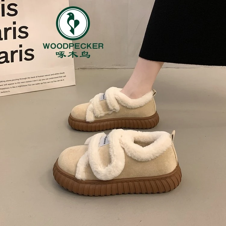 啄木鸟厚底雪地靴女2024新款冬季加绒加厚东北棉鞋保暖防滑毛毛鞋