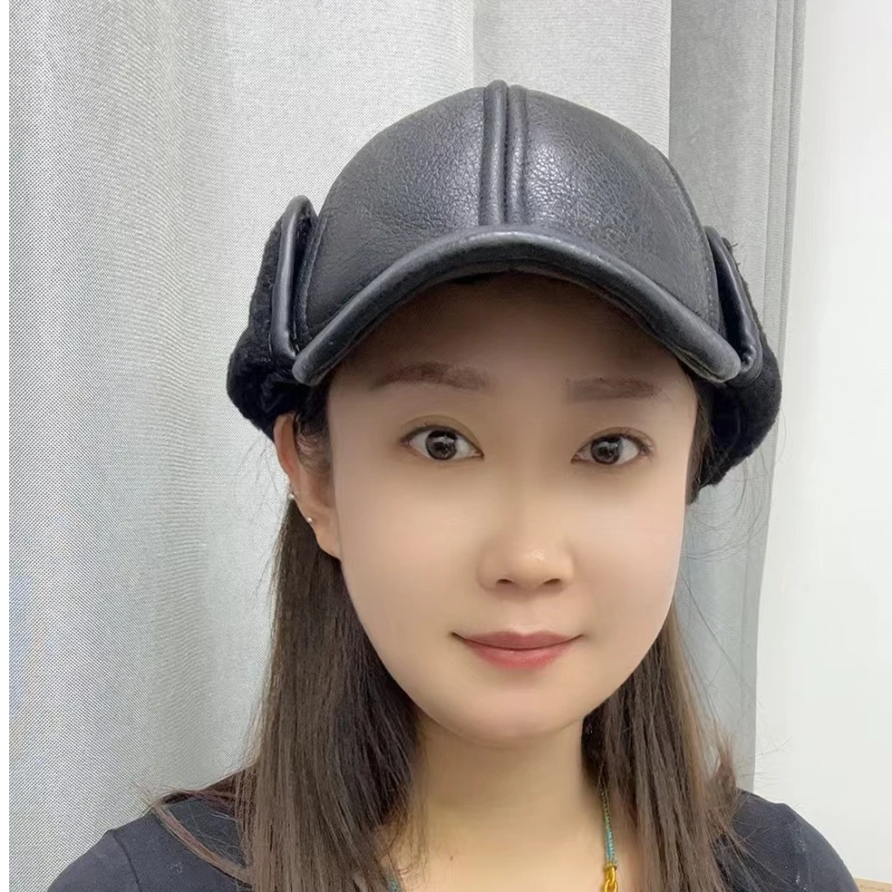冬季保暖羊皮毛一体护耳棒球帽子