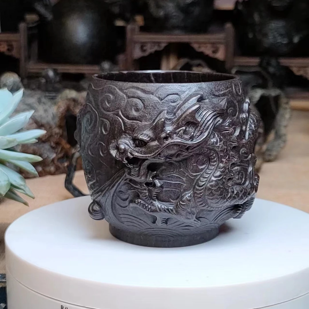 【盘龙云海个人杯】纯天然冰碛岩原石纯手工雕刻中式复古茶杯