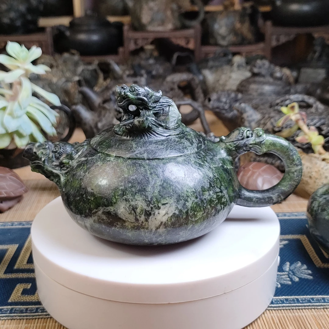 【鱼化壶】天然臧玉原石纯手工中式古风茶壶