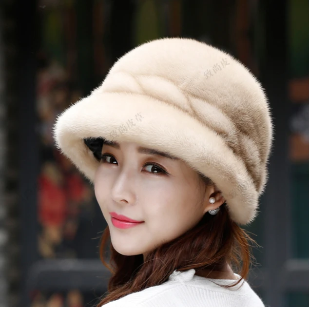 新款水貂整皮时尚麻花礼帽整貂毛保暖貂绒时尚护耳皮草太阳帽冬天