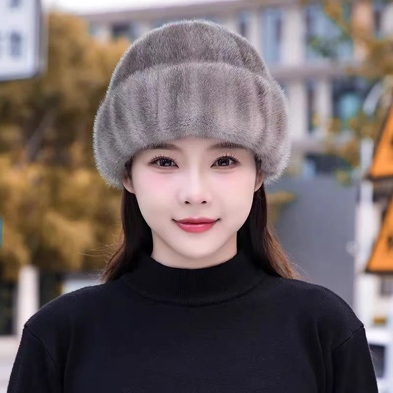冬季拼貂水貂毛礼帽韩版时尚百搭保暖护耳中老人包头帽子保暖帽