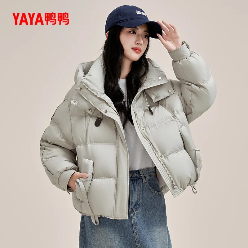 YAYA/鸭鸭同款羽绒服女短款0压感加厚保暖面包服鸭绒外套女