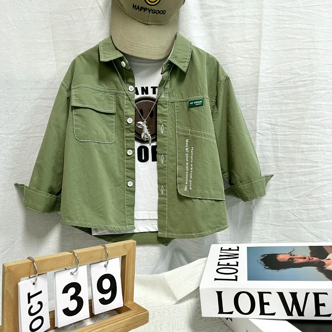 儿童衬衫男童女童春秋休闲韩版宝宝翻领时尚纯色春款洋气童装衬衫