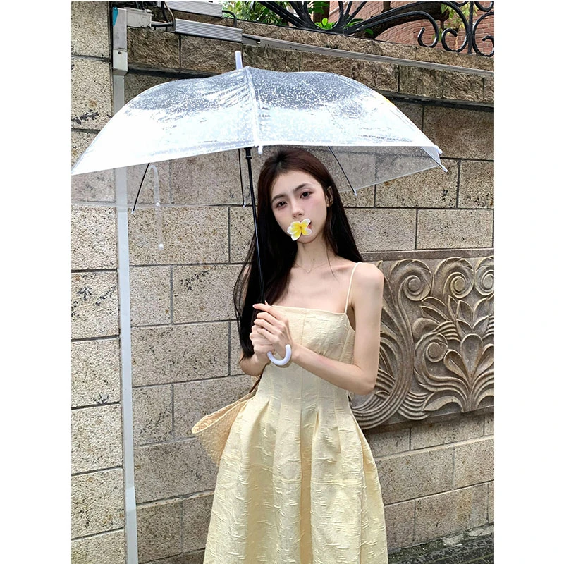 度假风法式初恋长裙女夏日绝美奶fufu仙气黄色吊带海边氛围感裙子