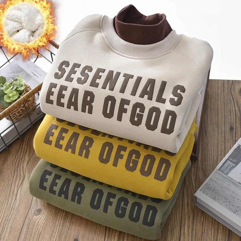 加绒卫衣半高领裤子冬季2024新款中大童加厚羊羔绒男孩童装男童