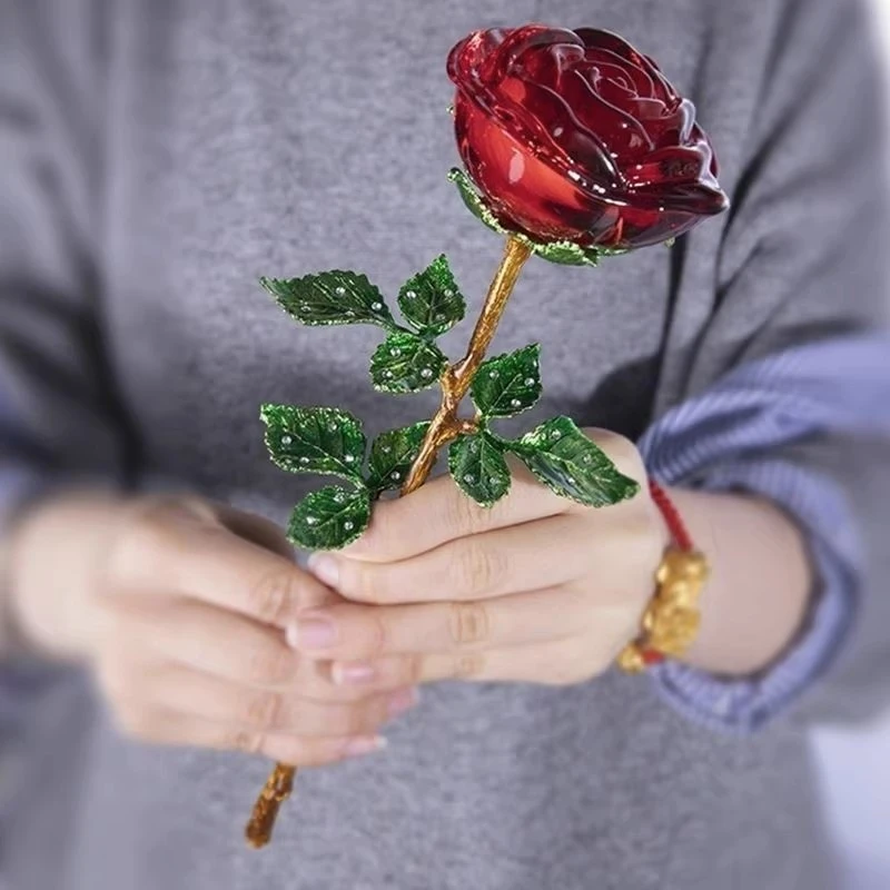 玫瑰花摆件网红款送女朋友七夕情人节生日礼物立体精美水晶摆件