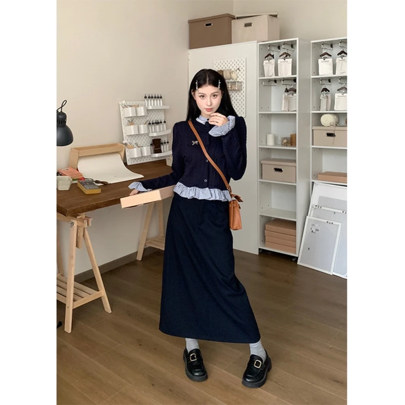 春秋季新款女装小香风显瘦高腰半身裙小个子中长款长袖气质设计感