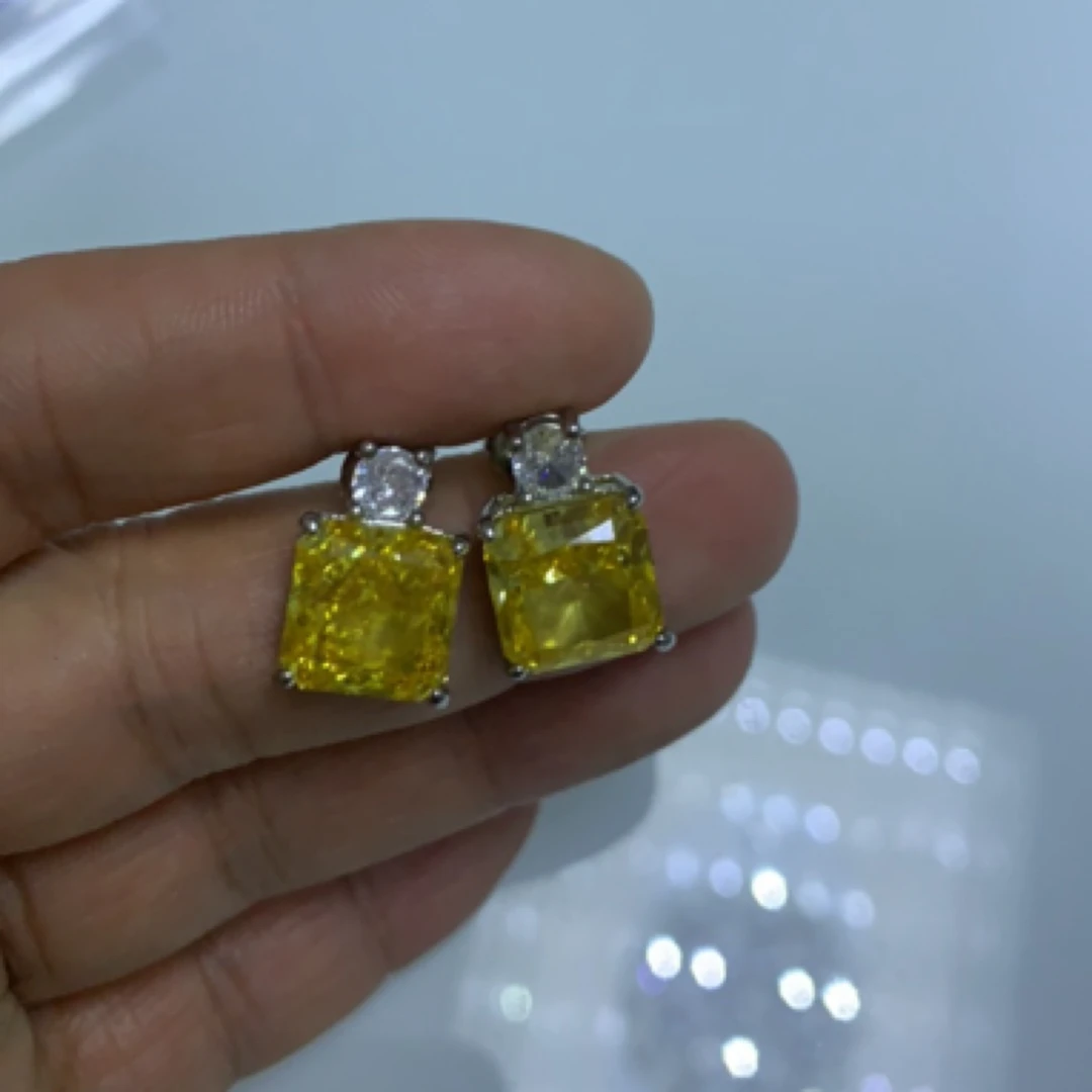 铜合金合成锆石耳饰 气质冰花切简约耳钉彩色镶嵌饰品百搭方糖7