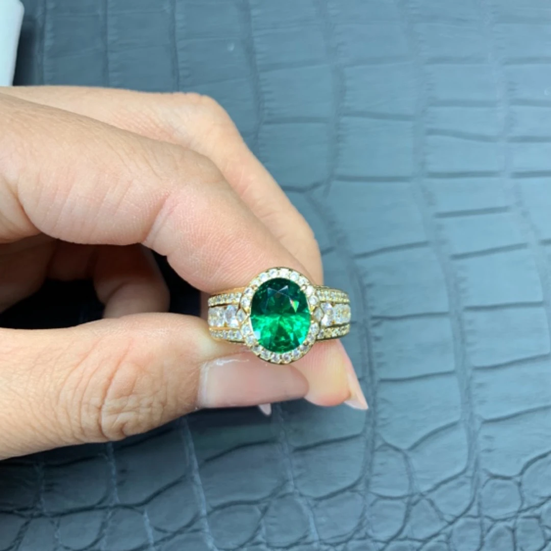 016精工合金培育戒指 绿色戒指经典豪华镶钻精致