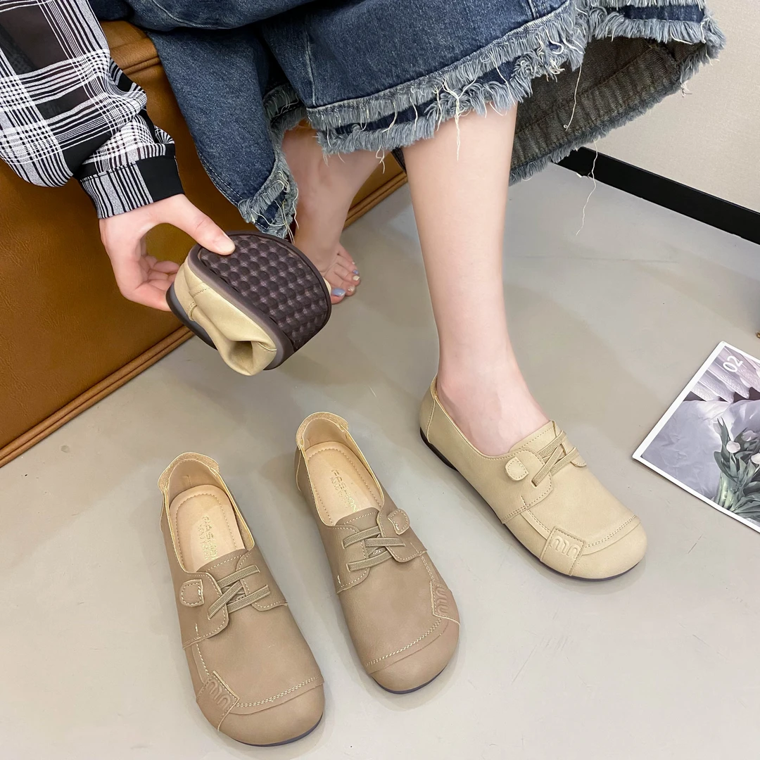 2024新款豆豆鞋单鞋休闲复古软底妈鞋平底防滑耐磨百搭舒适圆头