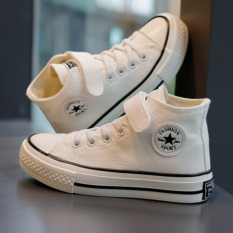 儿童帆布鞋时尚百搭小白鞋高帮童鞋宝宝板鞋女童潮流男童球鞋秋款