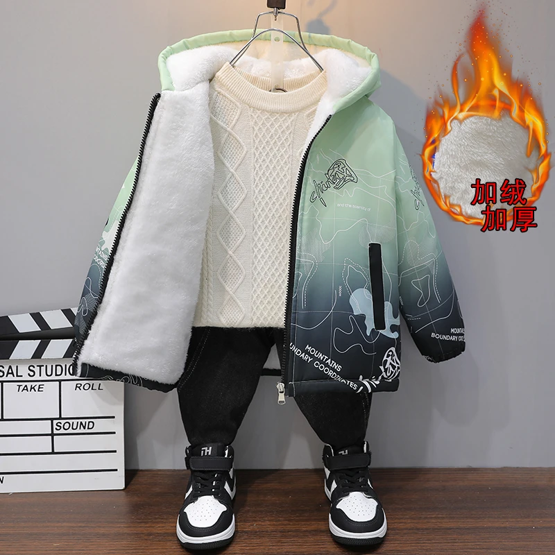 男童加绒外套棉服2024新款中大童加厚炸街儿童洋气夹棉冬季棉衣潮