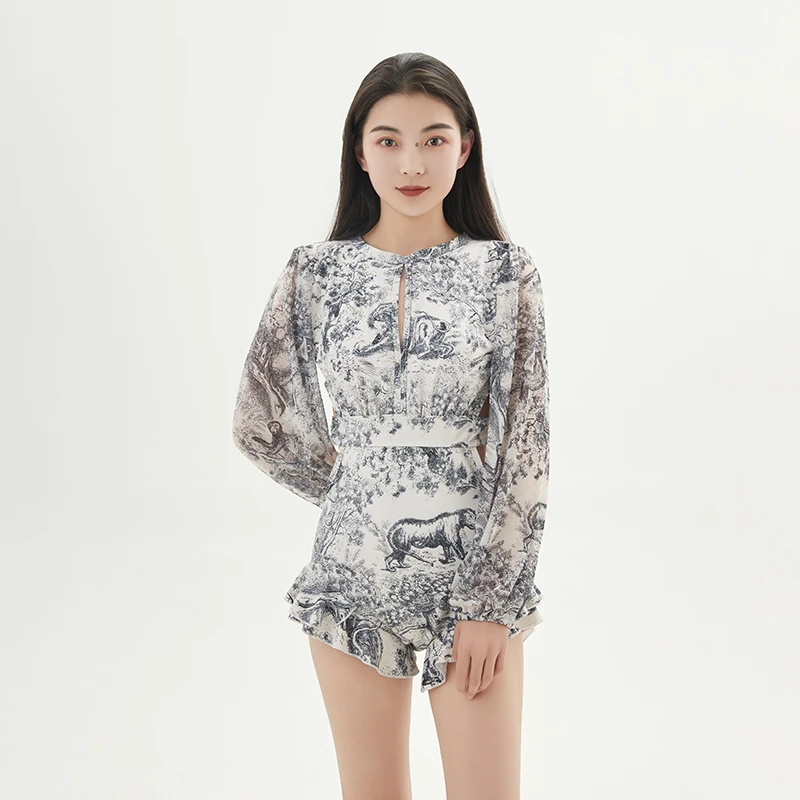 2024新款连体泳衣显瘦遮肉性感高级时尚长袖温泉泳衣