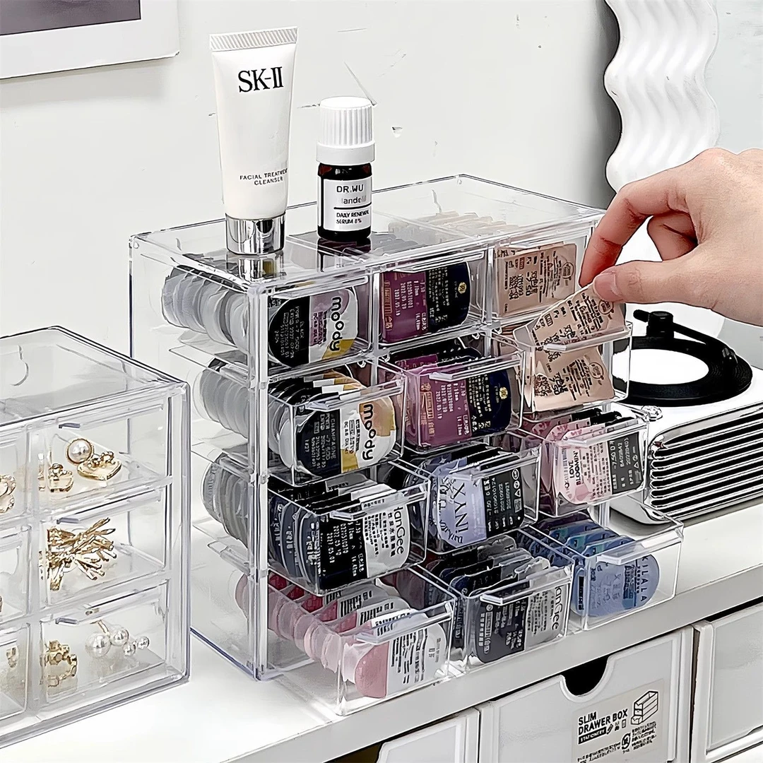 美瞳收纳盒抽屉式防尘整理盒隐形眼镜透明多层桌面吧唧展示柜