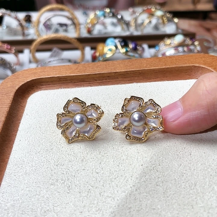 海水珍珠耳饰银S925镶嵌