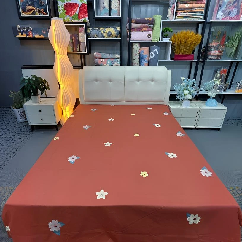 焦糖花朵双人床单2.5*2.3家庭款加厚款