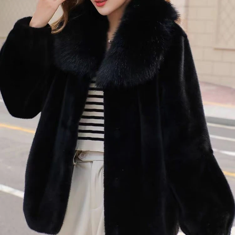 2025-【正品】新款女士时尚毛外套秋冬黑色气质-666九龙 大码加厚