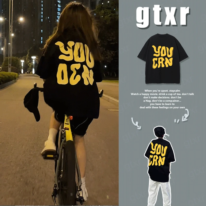 美式复古搞怪字母印花短袖t恤女夏季2025新款设计感小众百搭上衣