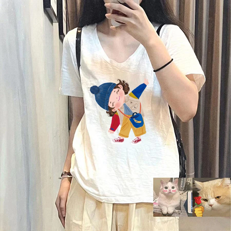 胖mm大码女装夏季白色竹节棉短袖t恤女2025新款纯棉v领宽松上衣女