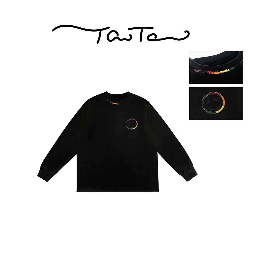 桃桃家-【高品！炒雪花】we11done彩虹立体刺绣笑脸 做旧长袖t恤440