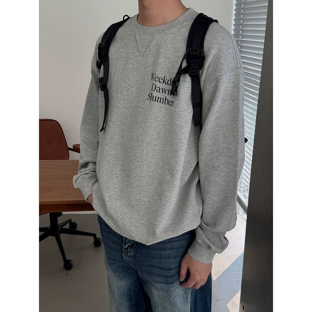 19studio WAYNEPRINCE宽松圆领打底衫男休闲纯色字母印花美式卫衣