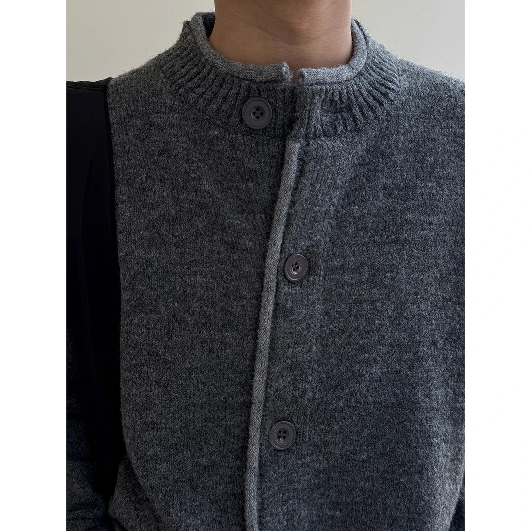 19studio WAYNEPRINCE慵懒风简约休闲长袖保暖圆领假两件开衫毛衣