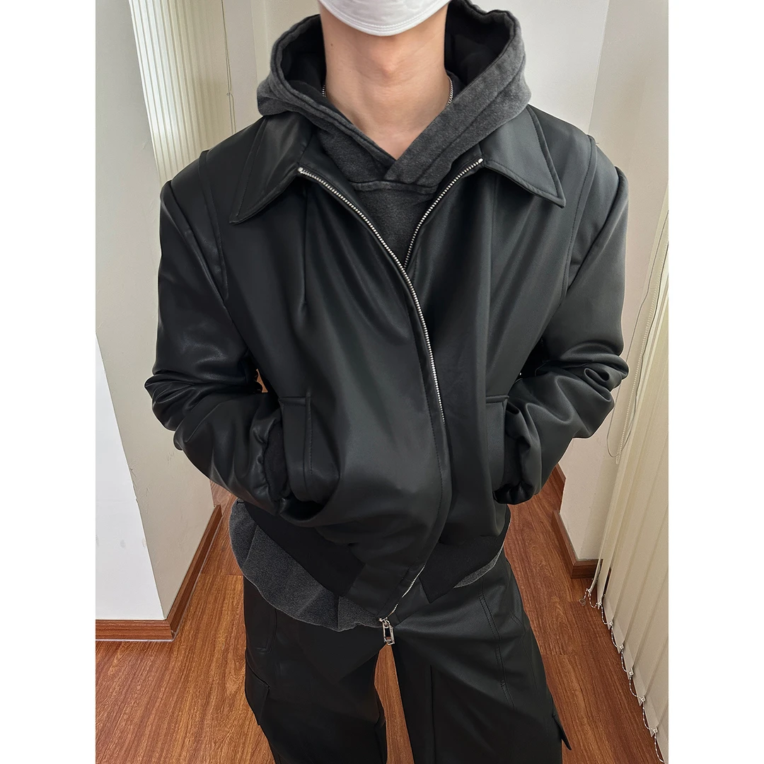 19studio WAYNEPRINCE潮牌韩风复古机车夹克纯色痞帅宽松皮衣外套