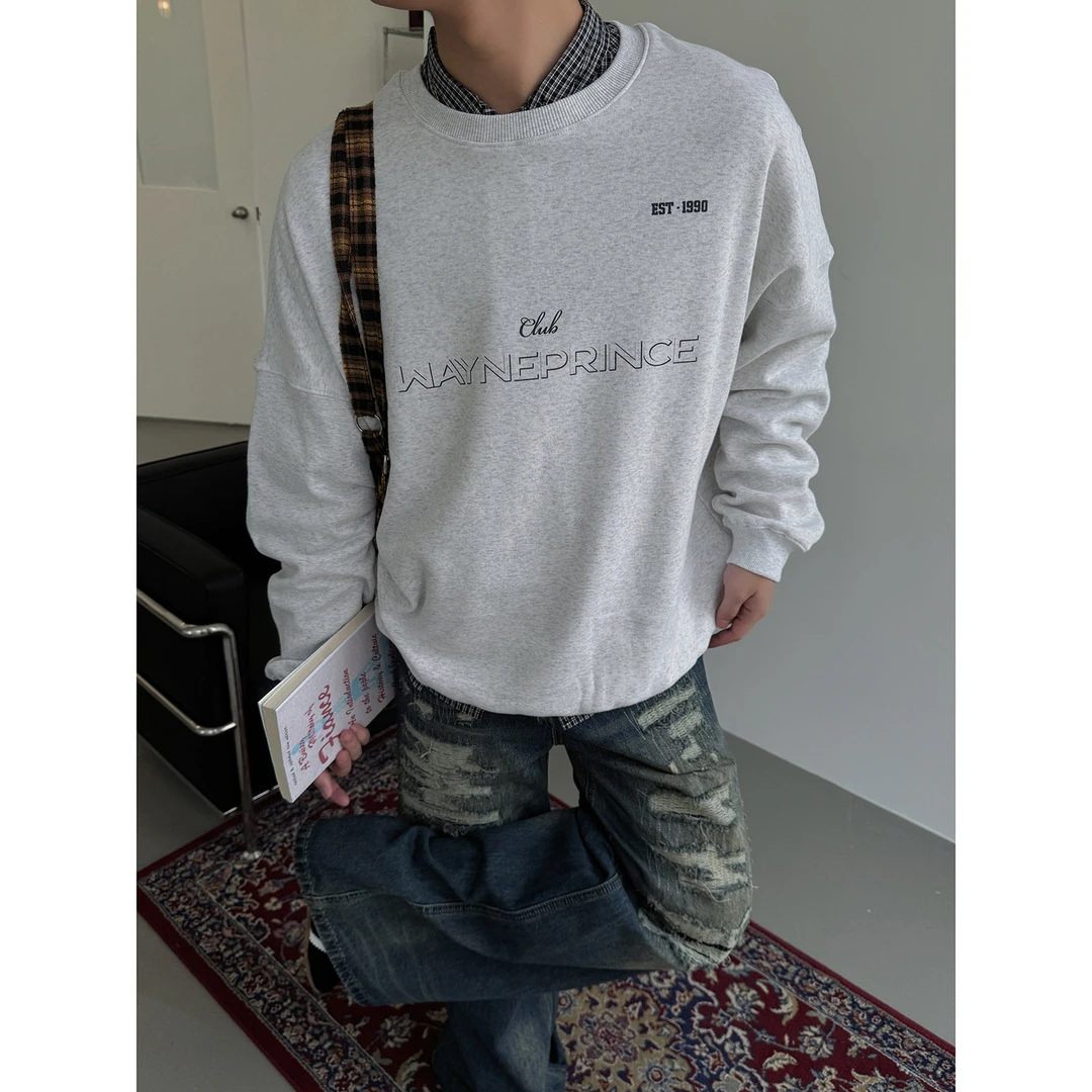 19studio WAYNEPRINC 美式字母印花卫衣新款秋冬加绒简约百搭上衣