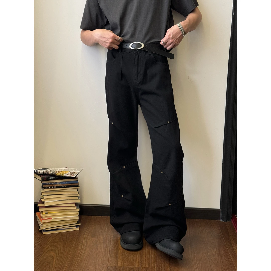 19studio WAYNEPRINCE  设计感褶皱金属装饰中高腰宽松直筒休闲裤