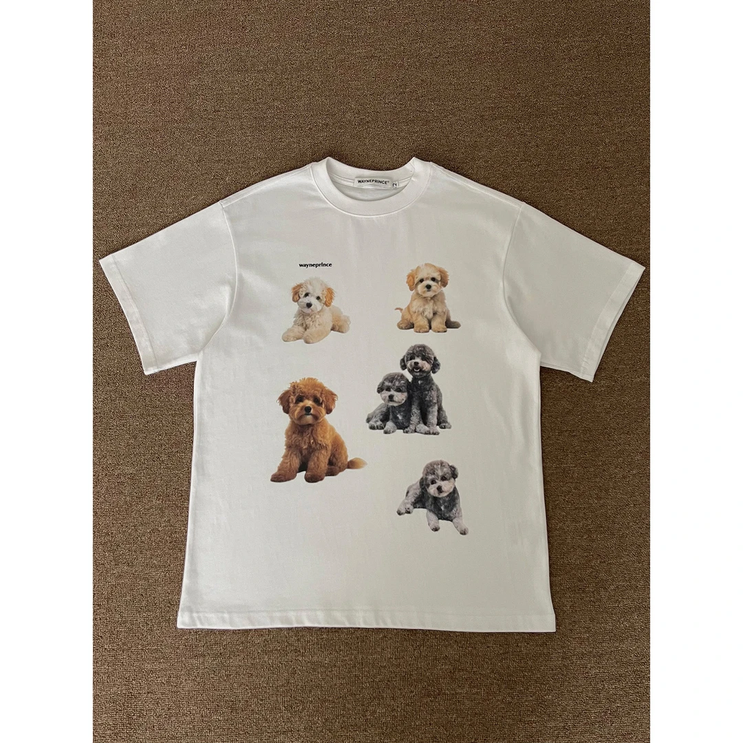 19studio WAYNEPRINCE 小众泰迪狗狗印花宽松圆领休闲纯棉短袖T恤