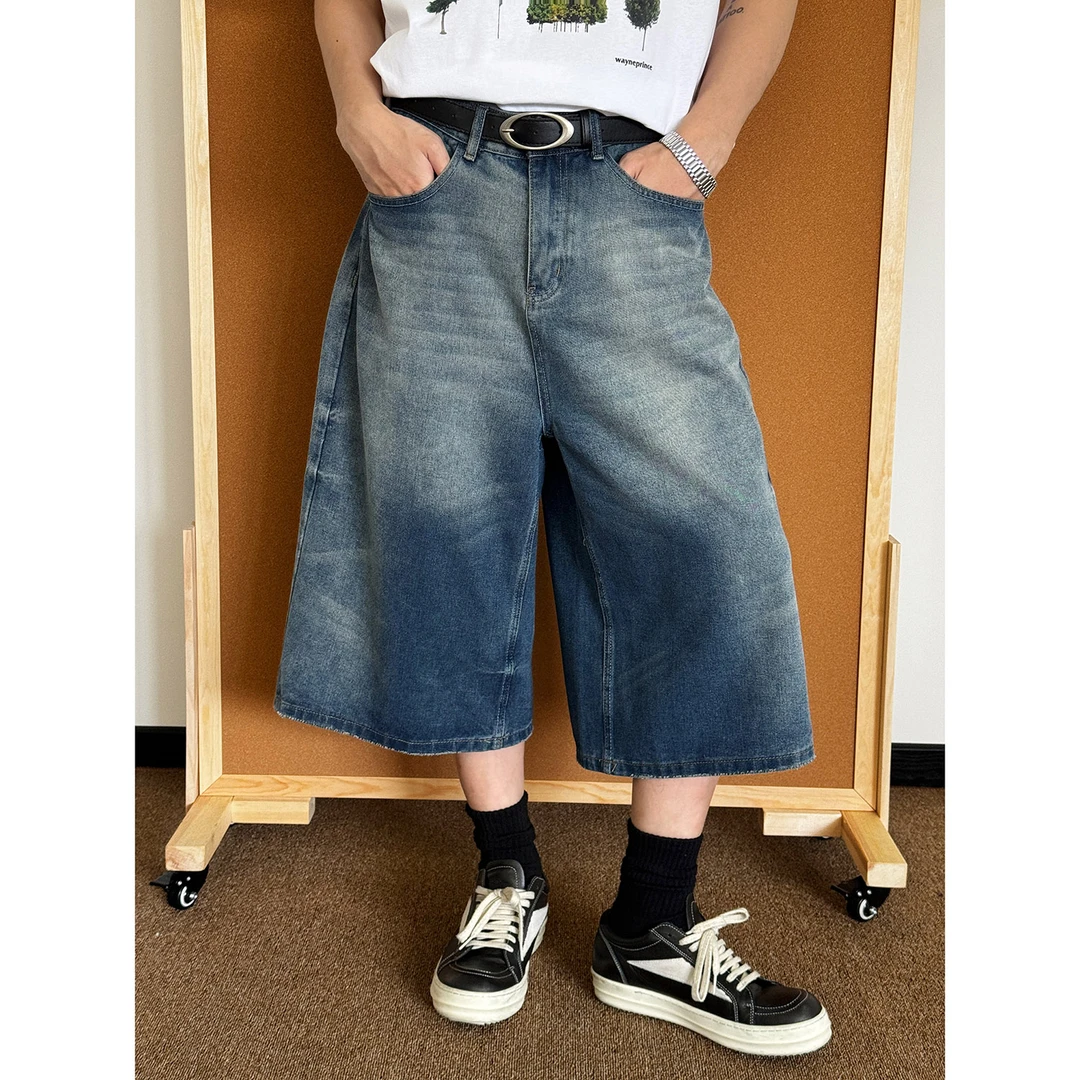 19studio WAYNEPRINCE 美式洗水7分牛仔短裤显瘦直筒阔腿宽松中裤