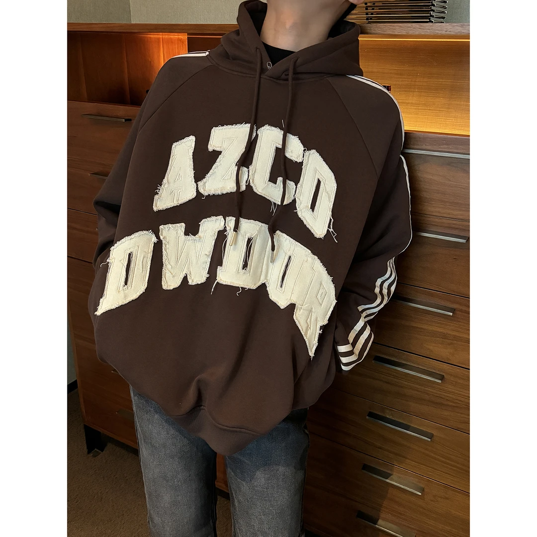 19studio WAYNEPRINCE复古贴布字母杠条卫衣宽松休闲连帽衫情侣款